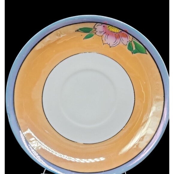 Teacup & Saucer Japanese Lusterware Floral Design Irridescent Glaze 8oz Cup VTG - Picture 6 of 10